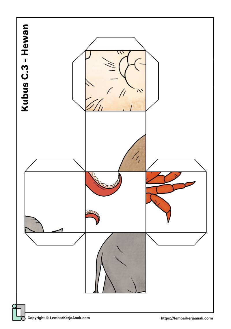 Lembar kerja anak tk sd cube puzzle hewan