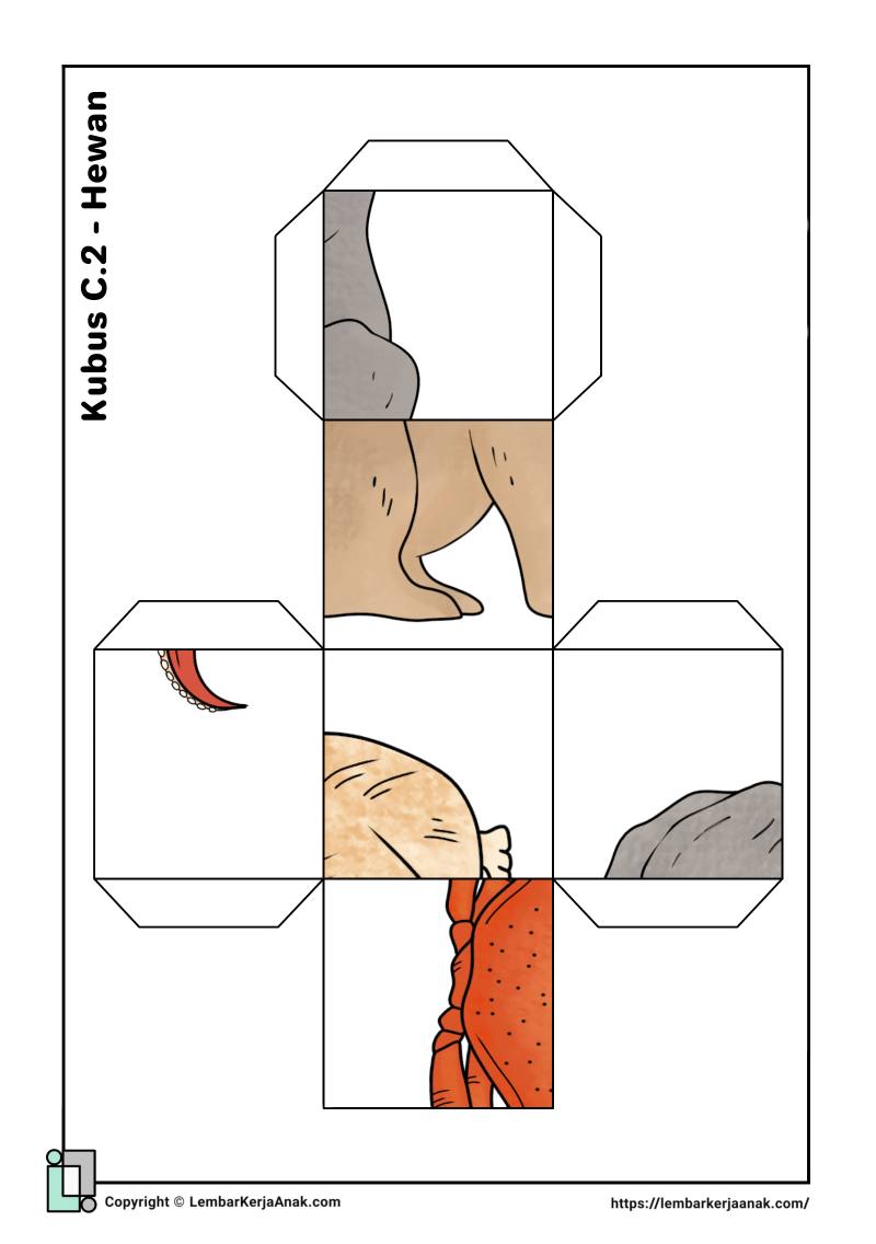Lembar kerja anak tk sd cube puzzle hewan