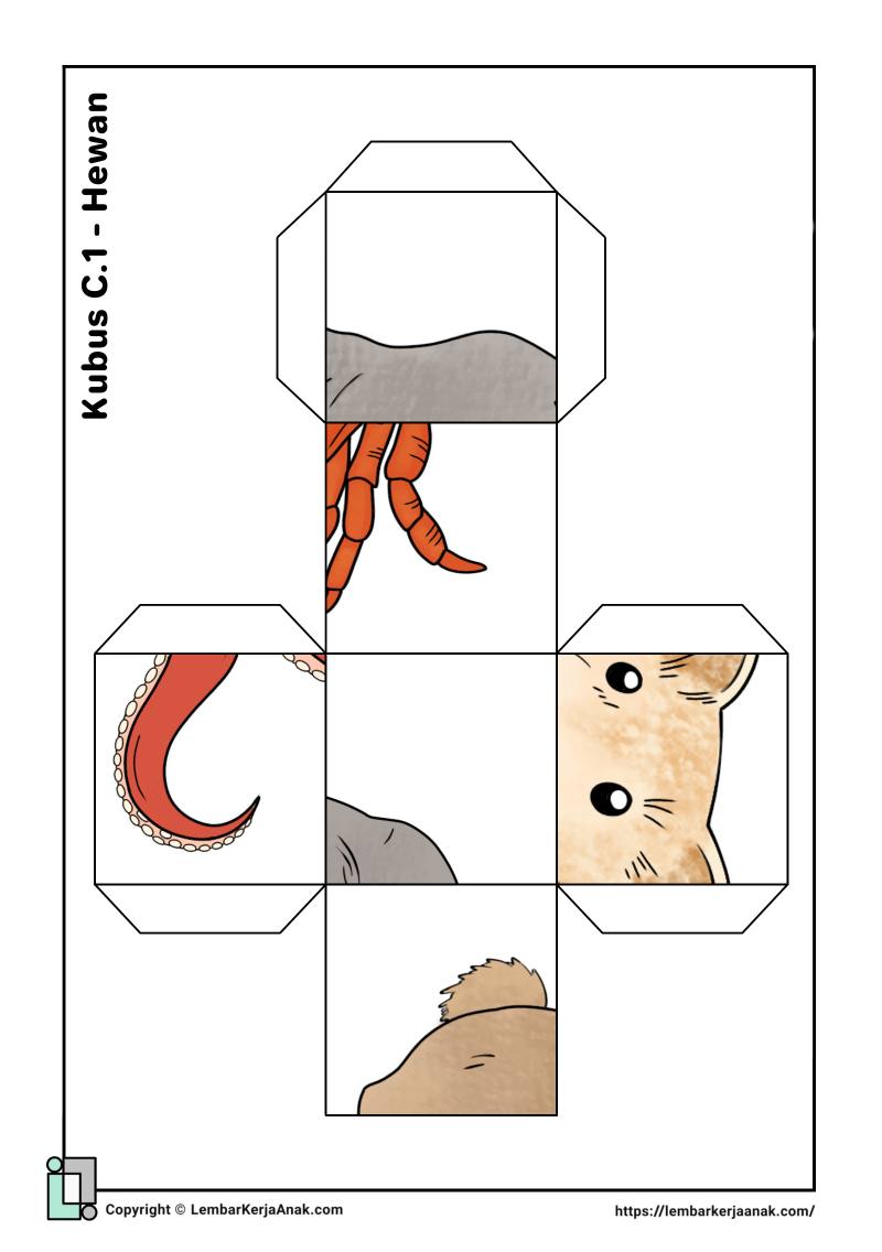 Lembar kerja anak tk sd cube puzzle hewan