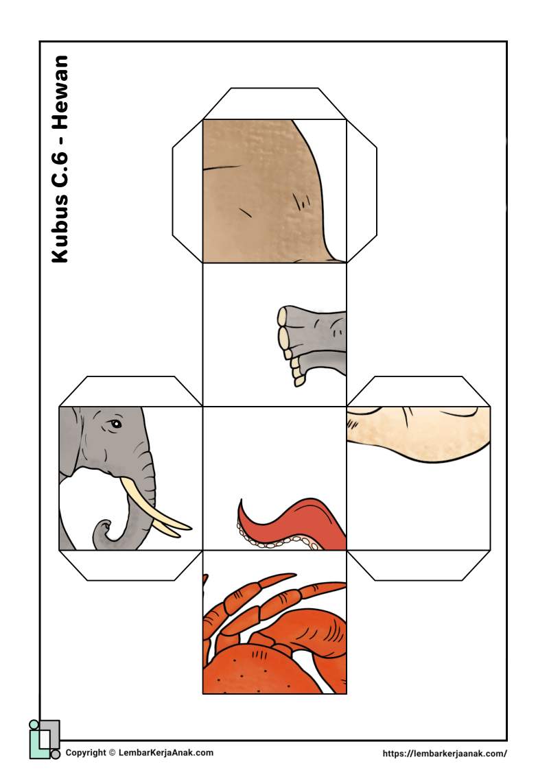 Lembar kerja anak tk sd cube puzzle hewan