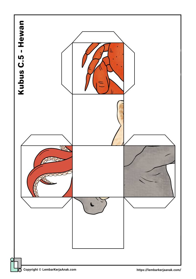 Lembar kerja anak tk sd cube puzzle hewan