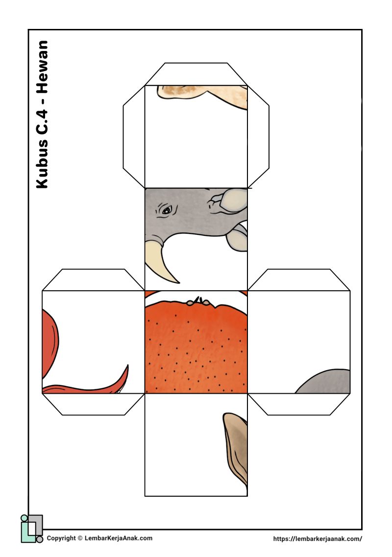 Lembar kerja anak tk sd cube puzzle hewan