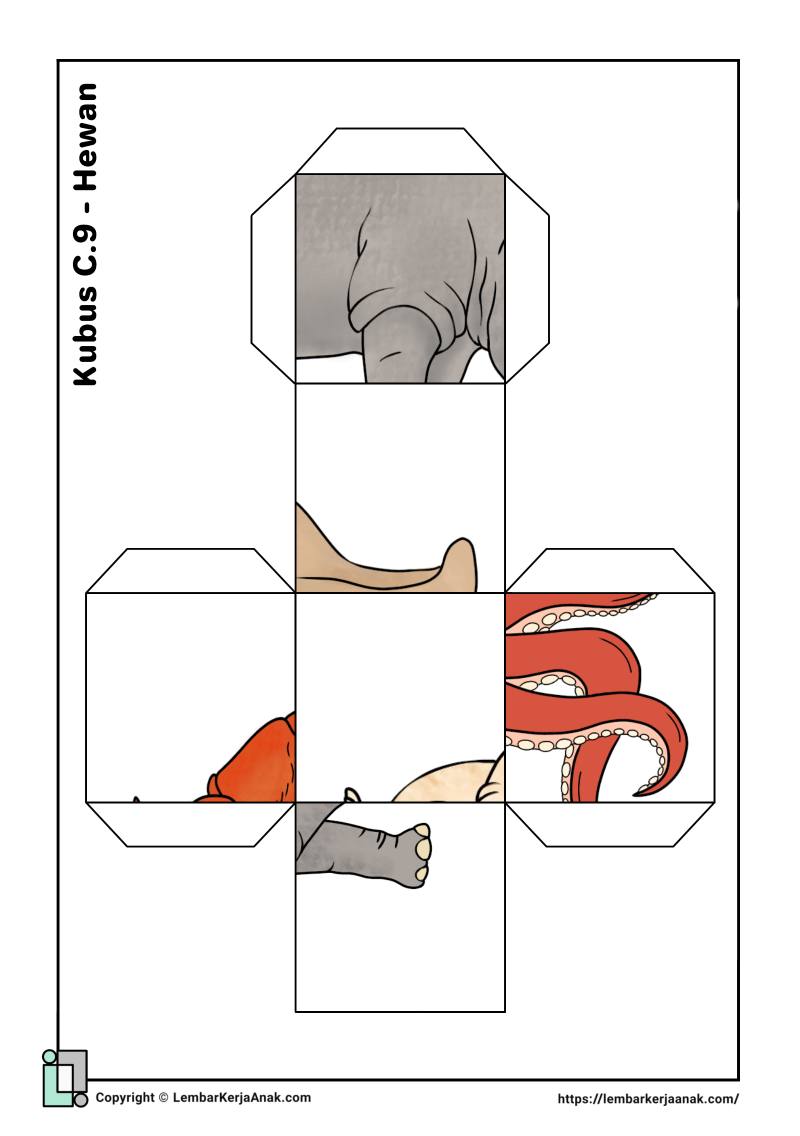 Lembar kerja anak tk sd cube puzzle hewan