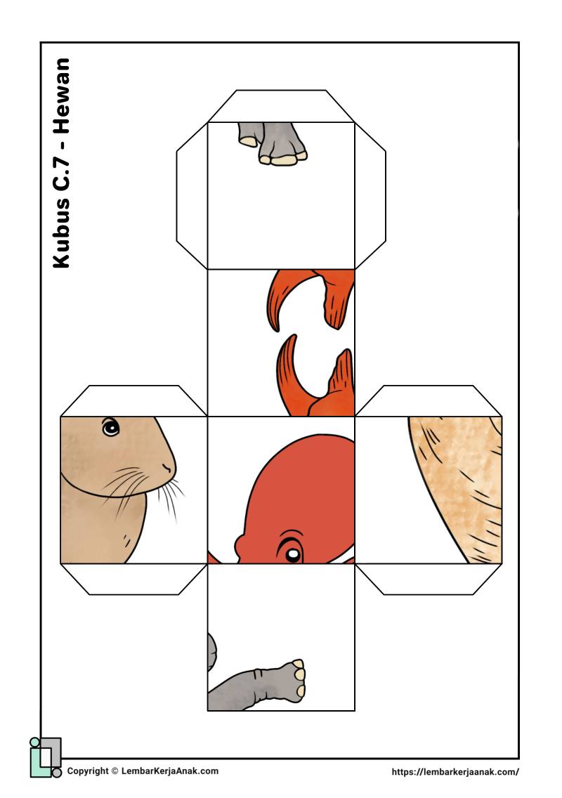 Lembar kerja anak tk sd cube puzzle hewan