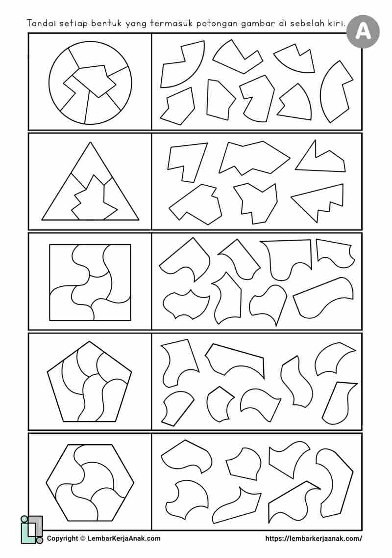 Lembar kerja worksheet anak tk sd logika visual
