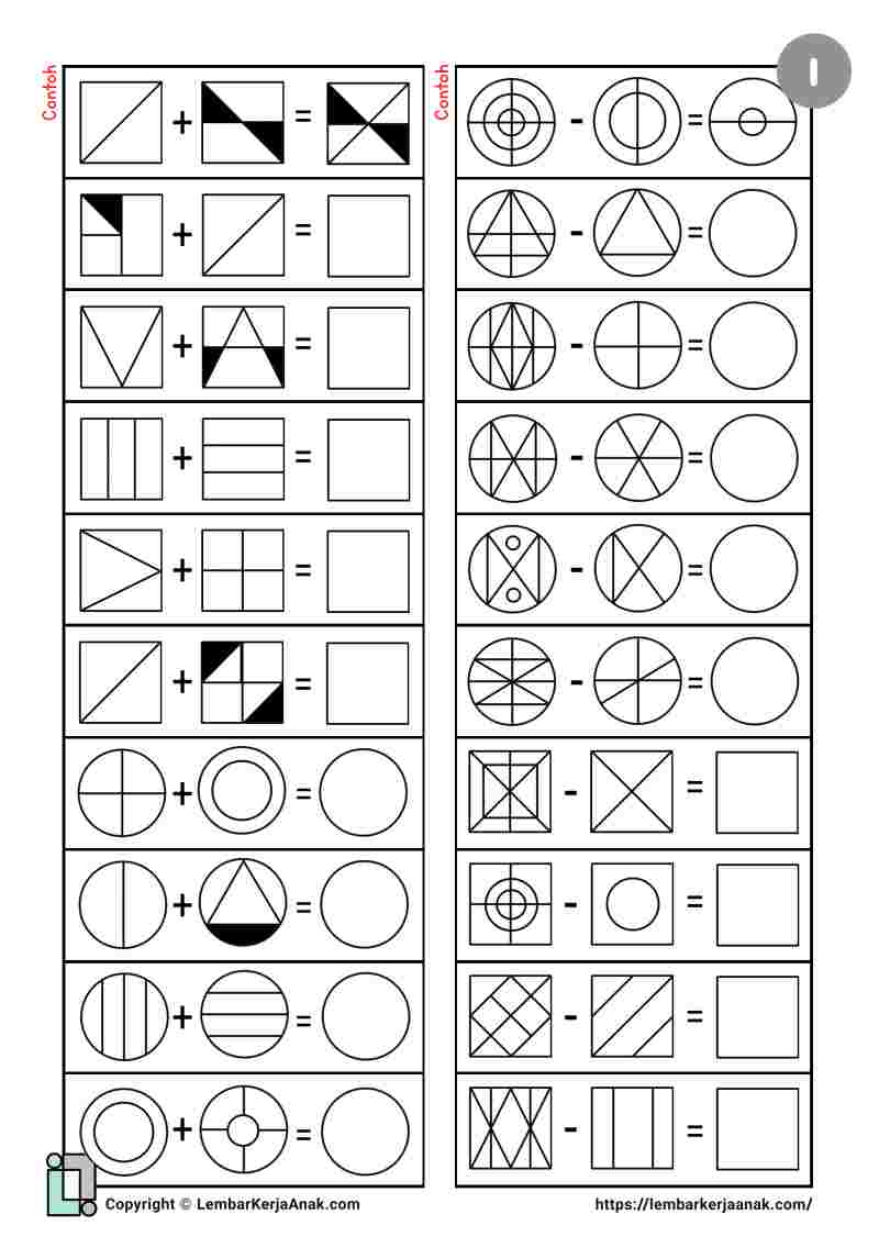 Lembar kerja worksheet anak tk sd logika visual