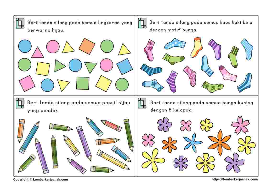 Lembar kerja anak latihan fokus - task card atensi visual