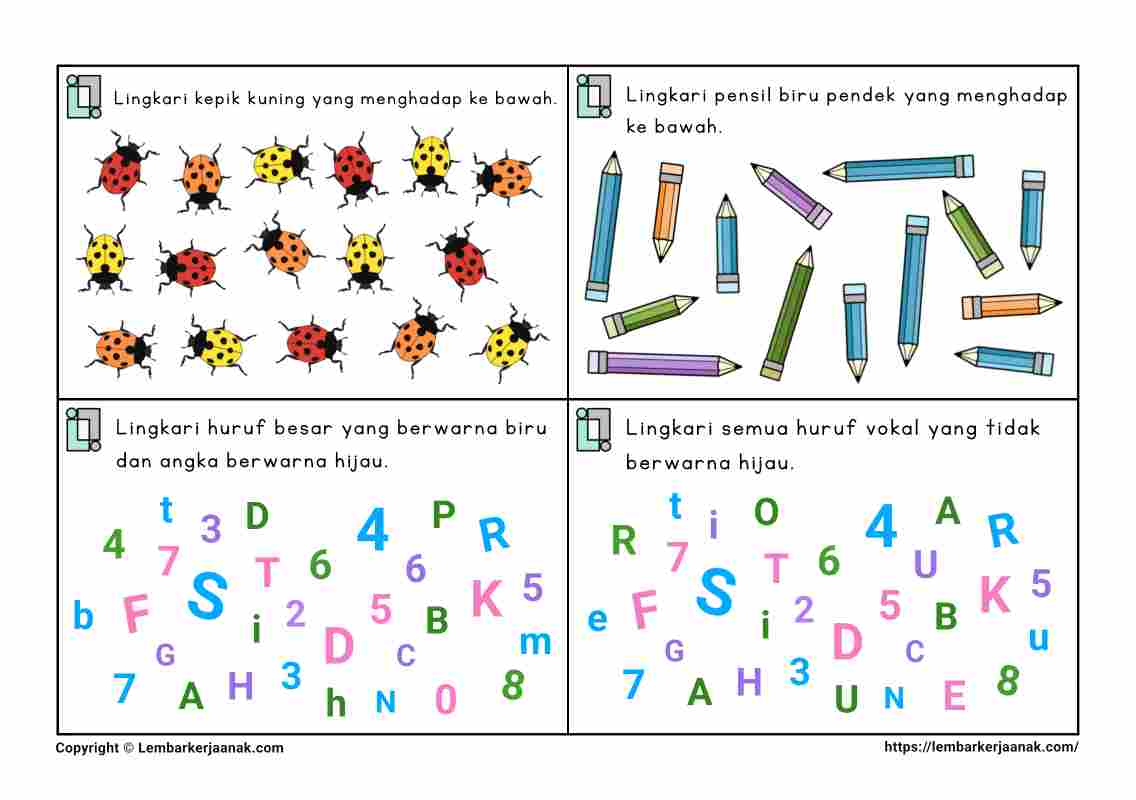 Lembar kerja anak latihan fokus - task card atensi visual