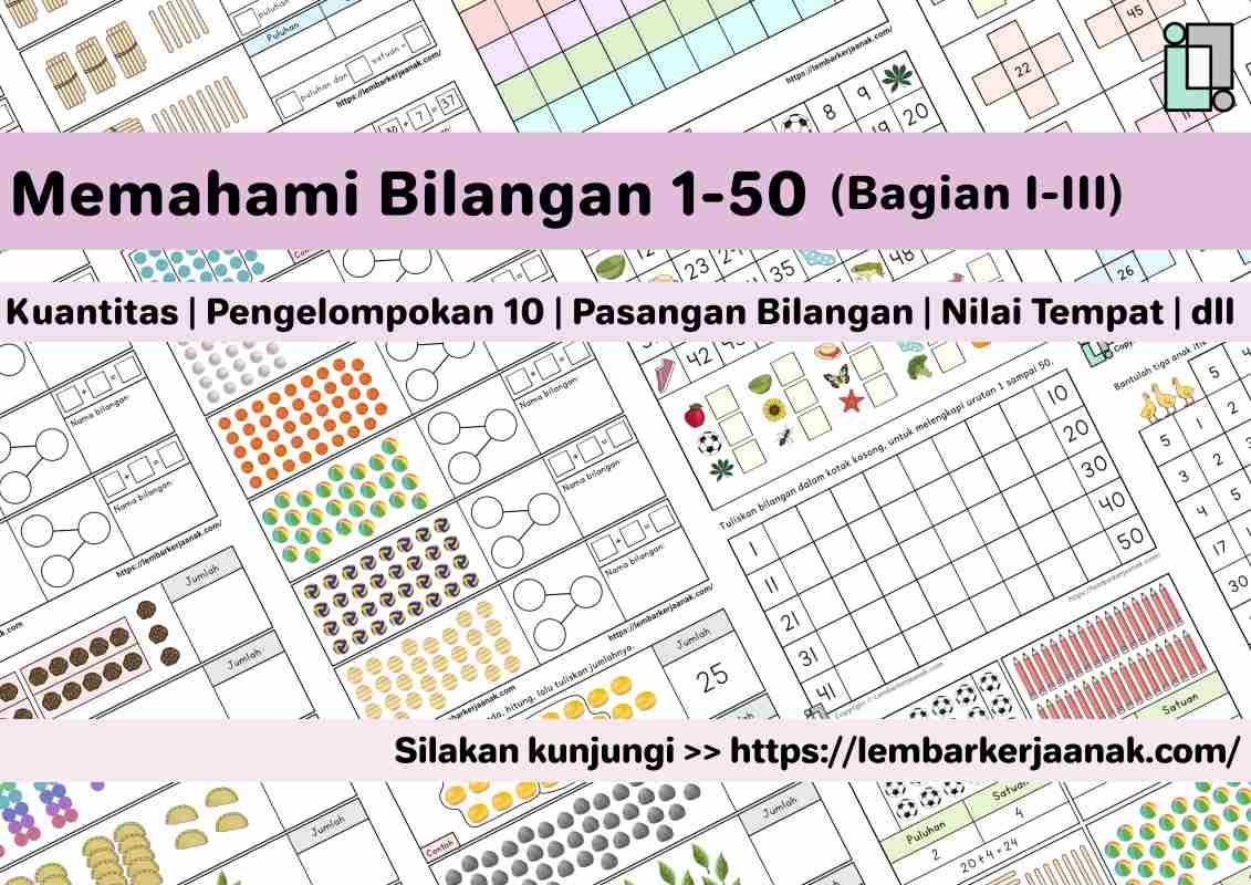 Lembar kerja matematika anak SD memahami bilangan 1-50